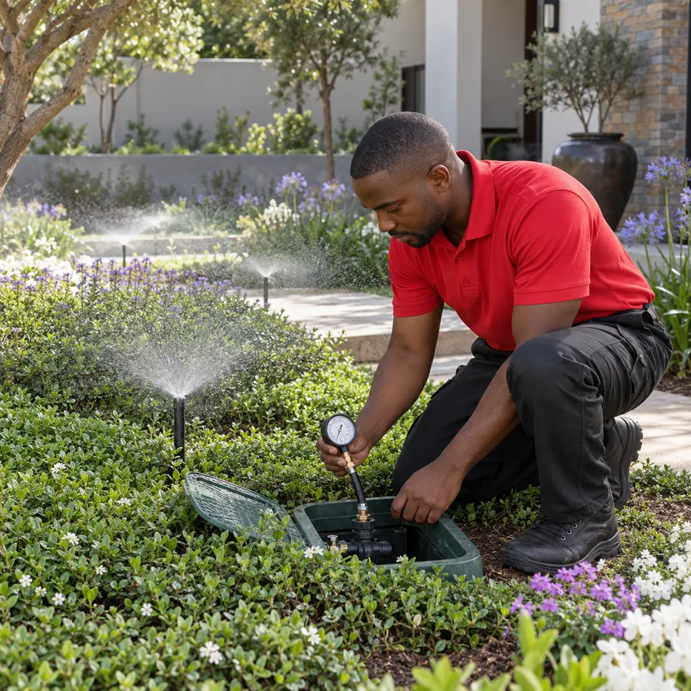 Technician testing even drift irrigation coverage in Pretoria