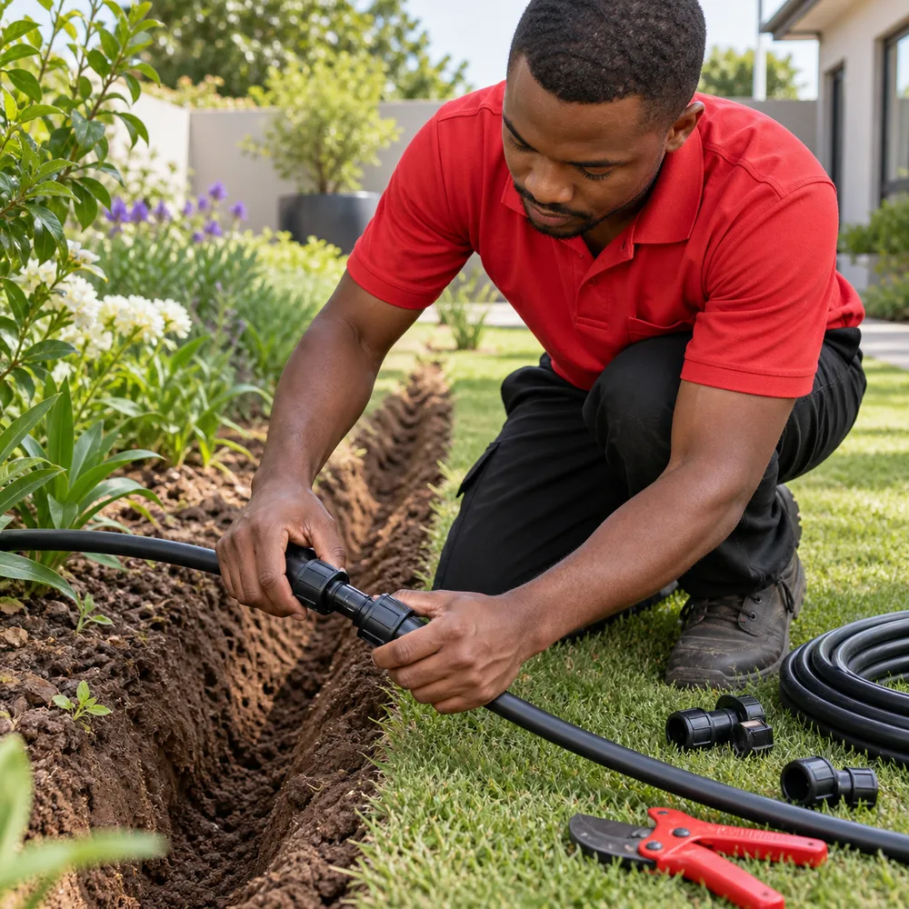 Technicians joining underground irrigation pipework in Pretoria