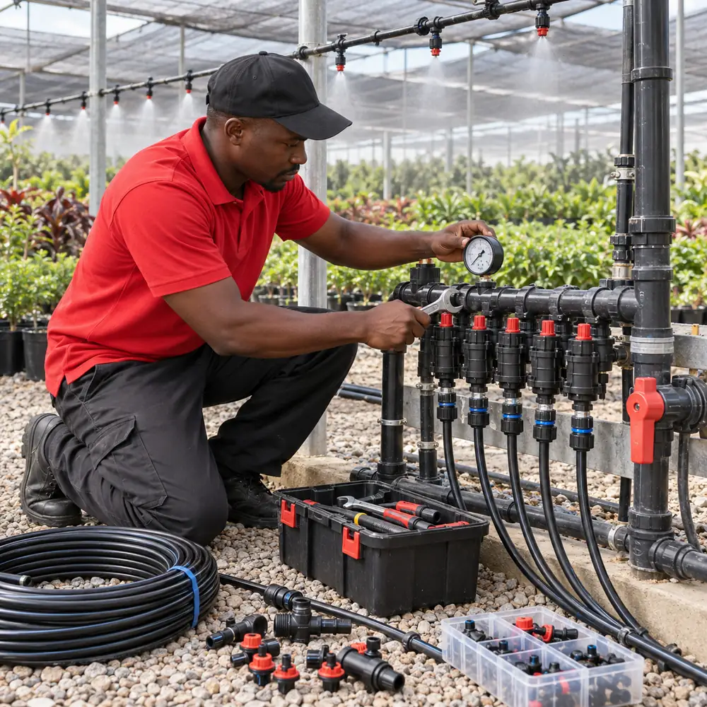 Fine spray irrigation watering a landscaped flower bed in Pretoria