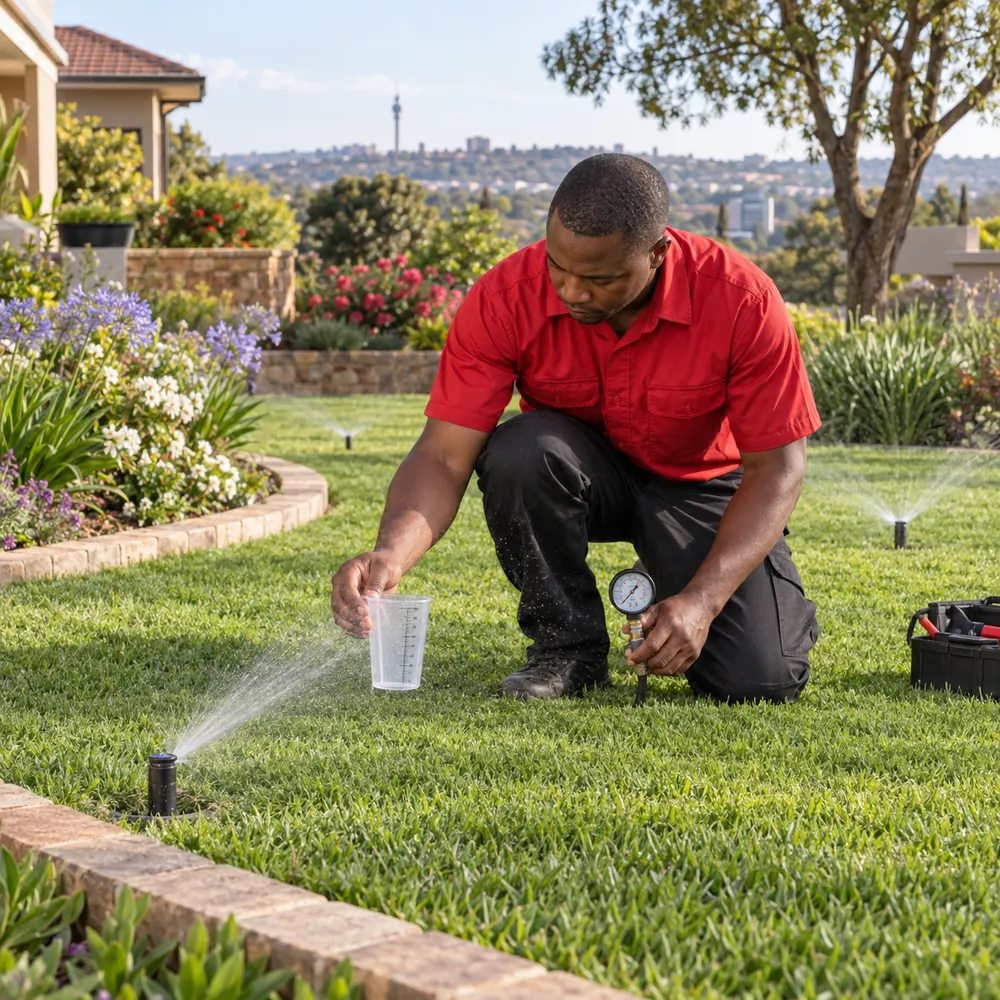 Male technician servicing a lawn sprinkler in Pretoria
